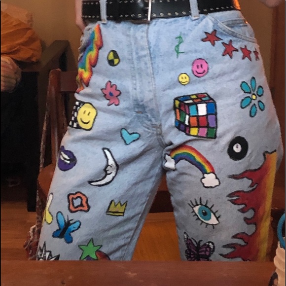 CUSTOM PAINTED JEANS - Picture 2 of 2